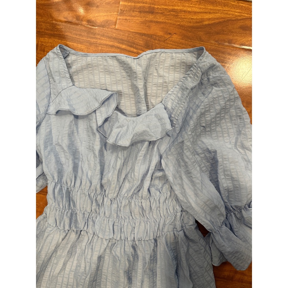 VTG Peasant Blue Prairie Dress Long Maxi Short Sleeve Embroidered Size M/L - Picture 11 of 16